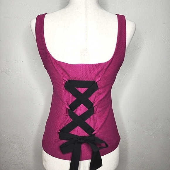 Maeve Anthropologie Pink and Black Tie Back Corset Style Tank Top Size Small - Picture 1 of 10